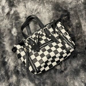 Checkered Black and White Women's Handbag
